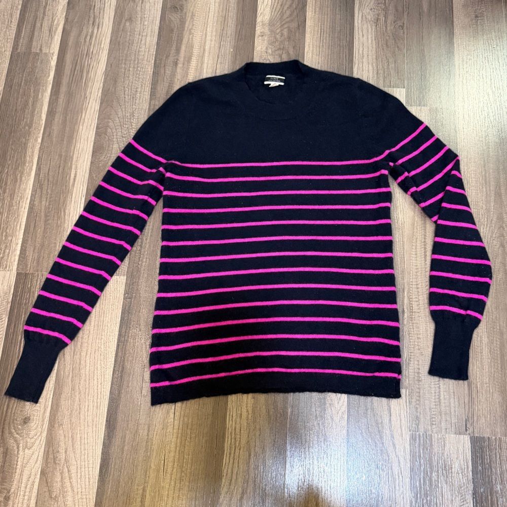 J. Crew Cashmere Black and Pink Striped Sweater M
